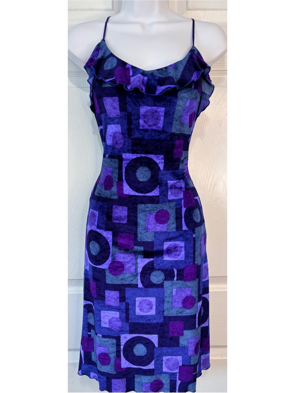 Vintage 90s BETSEY JOHNSON Purple Velour Geometric Print Slip Dress Size Medium